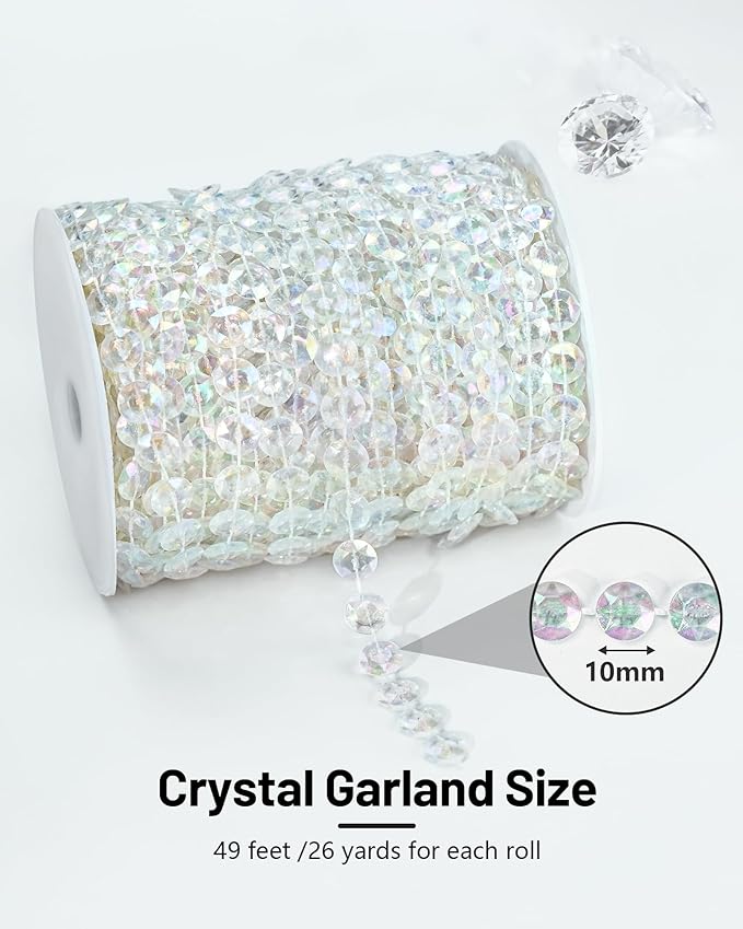 Iridescent Acrylic Crystal Garland, 49FT Diamond-Shaped Beads for Wedding Decorations, DIY Projects