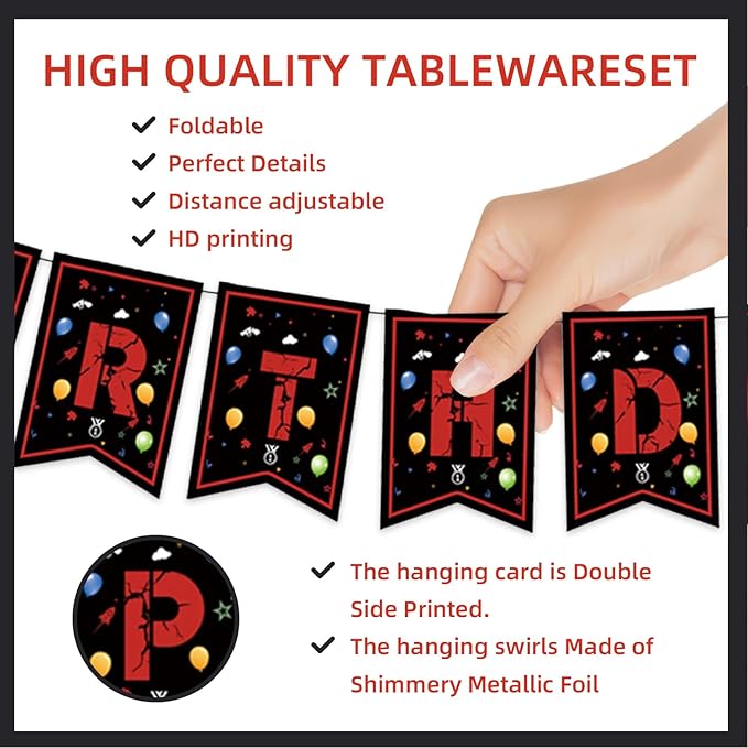 123pcs 13th Red and Black Party Decorations,Happy Birthday Banner Flags Paper,cups Straws Forks Cake Toppers Dessert plates Tablecloths and dinner plates,Officially a Teenager 13th Birthday Supplies