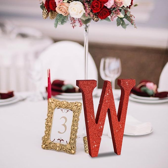TONIFUL 8 Inch Red Glitter Letter W Table Centerpiece A-Z Red Birthday Party Decorations,Red Alphabet W for Birthday,Chrismas,Graduation,Bridal Shower,Wedding,Anniversary Party Supplies