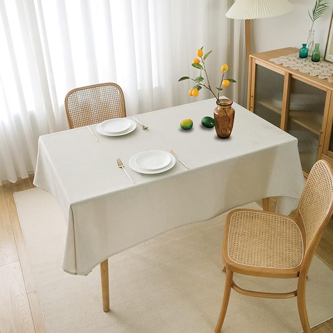 NLMUVW Ivory Linen Tablecloth for Rectangle Tables, Rustic Textured Table Cloth Water Resistant Farmhouse Table Cover for Kitchen Dining Coffee, 54 x 78 Inch