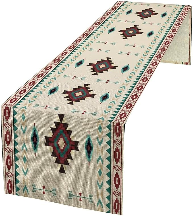Aztec Table Runner Southwestern Native Vintage Geometric Pattern Table Runner Retro Country Table Dinner Decoration 13x108 Inch