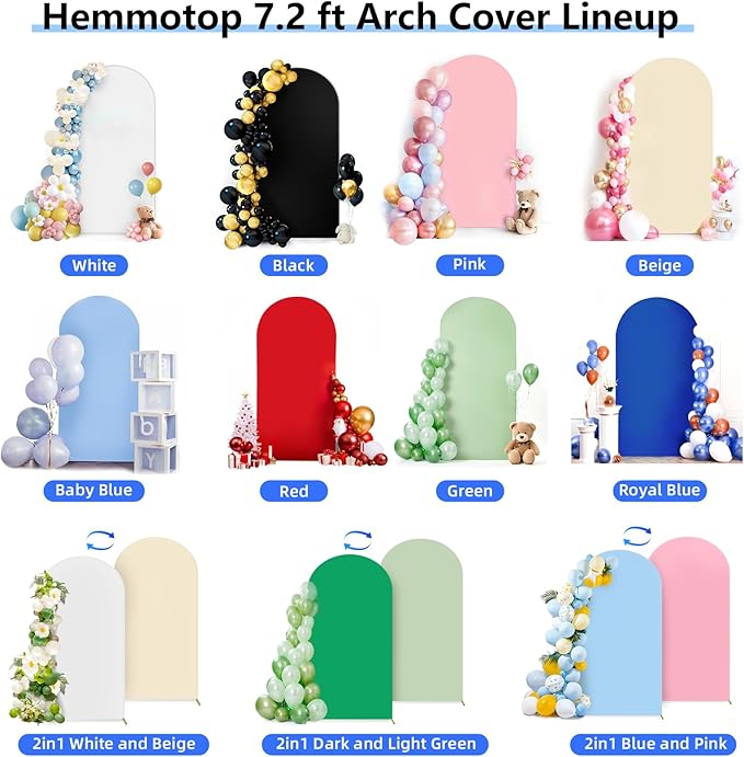 HEMMOTOP 7.2 ft Arch Backdrop Cover(One Piece Double Color), Green and Sage Green Spandex Arch Stand Covers, Fabric Stretchy Background for Balloon Arches, Wedding, Birthday Party, Baby Shower