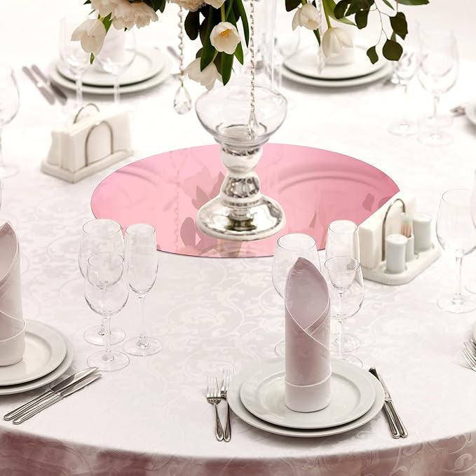 Thyle 6 Pcs 10 Inch Acrylic Round Mirrors for Tables Centerpieces Circle Mirrors Candle Plates for Wall Wedding Table Centerpieces for Baby Shower Party, Thickness 1 mm (Rose Gold)