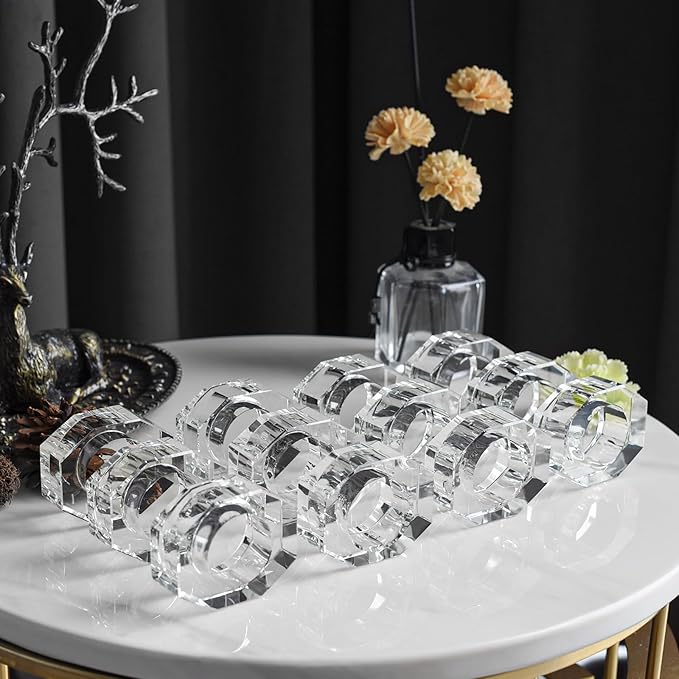 Crystal Napkin Rings, Elegant Table Decor Holders for Wedding, Christmas, Thanksgiving, Holiday Dining, 12 Pack