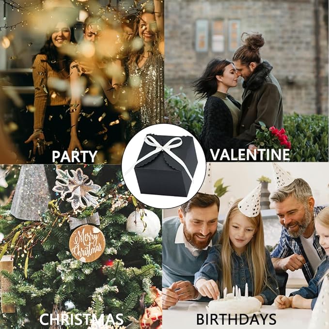 Small Black Boxes for Gifts, 10 PCS Premium Gift Box with Ribbon for Thanksgiving, Anniversaries, Party, Birthday, Graduations, and More(4.75” x 4.75” x 3.53”)