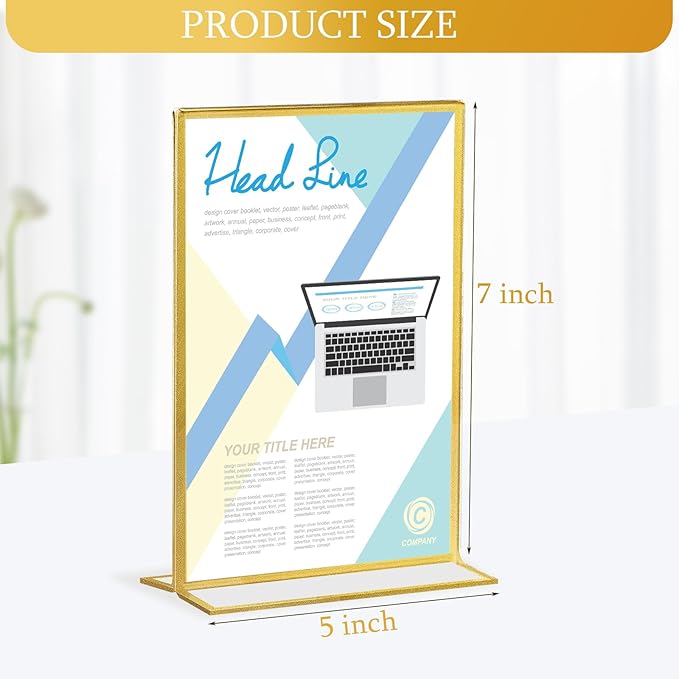 Hoteam 30 Pack 5 x 7 Clear Acrylic Sign Holder with Gold Borders, Gold Picture Frame, Double Sided Wedding Table Number, Acrylic Menu Stands for Wedding Table, Restaurant Sign, Photos