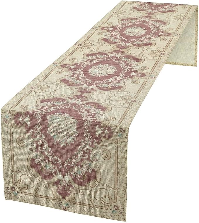 Boho Bohemia Table Runner, Vintage Blue Gold Retro Flower Rustic Country Floral Printed Pattern for Home Kitchen Table Decor Dining Coffee Room Garden Party Wedding Decor 13x36in