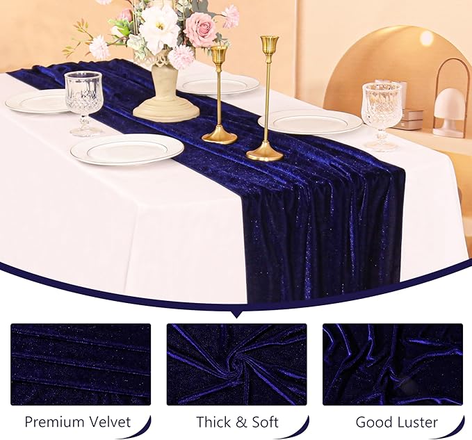 Velvet Table Runner 20 x 120 Inches 10ft Luxurious Thick Soft Velvet Christmas Thanksgiving Wedding Reception Table Runner for Party Reception Decorations(Navy Blue, 6 Pack)