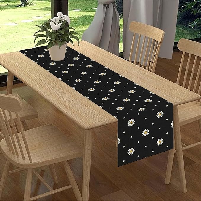 Spring Daisy Table Runner, Farmhouse Seasonal Summer Flower Retro Country Table Center Decor for Home Kitchen Dining Patio Holiday Party Indoor Outdoor Table Decorations, 13"x72" Inch