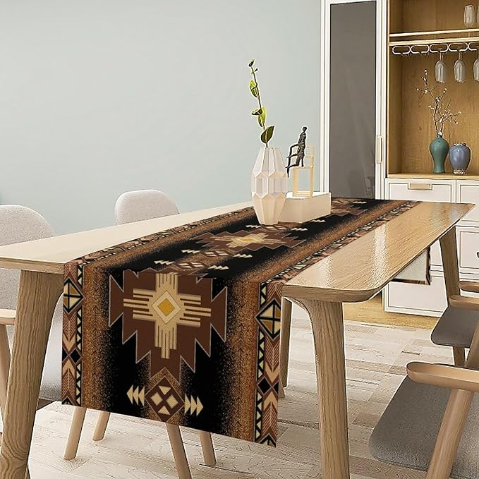 Aztec Table Runner Southwestern Native Vintage Geometric Pattern Table Runner Retro Country Table Dinner Decoration 13x70 Inch