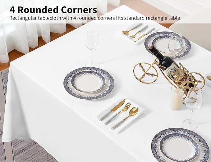 Surmente 5 Pack White Rectangle Tablecloth 90 x 132-inch Rectangular Polyester Table Cloth for Weddings, Banquets, or Restaurants