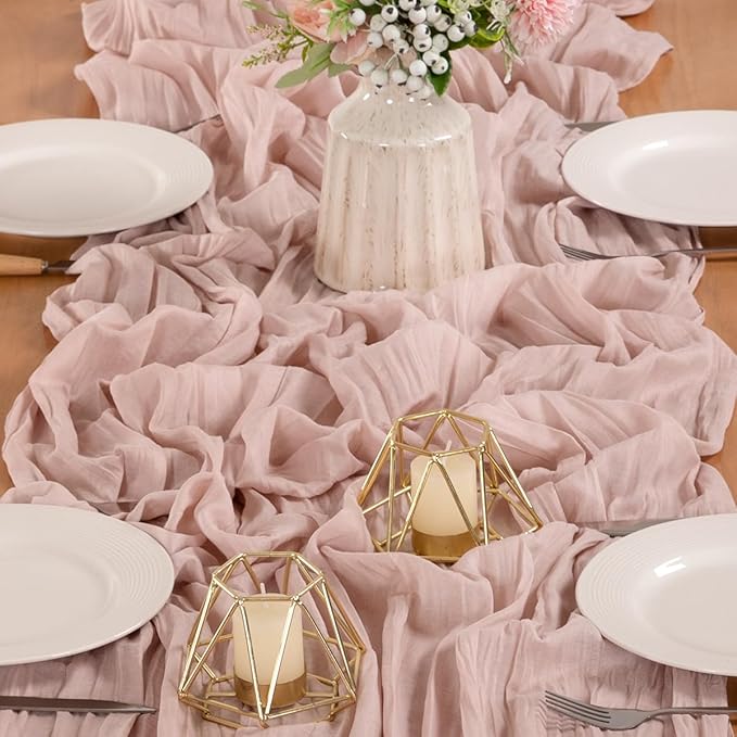 MLMW 6 Pack Pink Cheesecloth Table Runner Boho Gauze Rustic Cheese Cloth Table Runner 160 inch Sheer 13.3ft for Gender Reveal Wedding Party Baby Bridal Shower Birthday