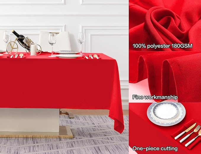 Surmente Red Tablecloth 60 x 102-inch Rectangular Polyester Table Cloth for Weddings, Banquets, or Restaurants
