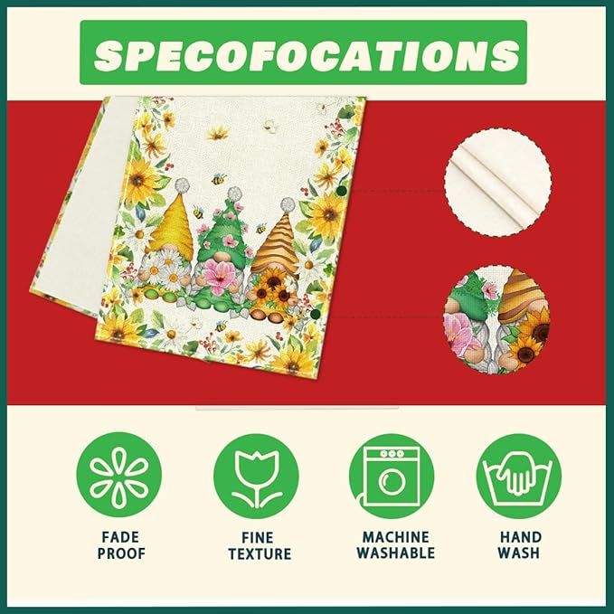 XCHI Yellow White Daisies Flowers Gnomes Spring Table Runner Burlap Table Decoration for Summer Seasonal Home Kitchen Dining Dinner Indoor Holiday Farmhouse Decor 13x60 Inch
