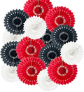 15pcs Paper Fans Set - 6'' 8'' 10'' Round Tissue Fans Decor for Party, Wedding, Birthday Events - White, Red, Black