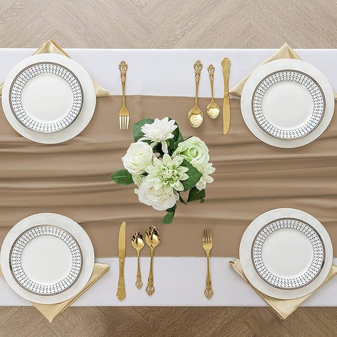 6 Pack 10 Ft Chiffon Table Runner Beige Gauze Long Table Runners 27x120 Inches Sheer Tulle Table Runner for Rustic Wedding Reception Bridal Shower Decorations Birthday Party
