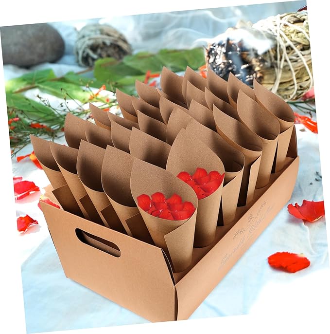 CIMAXIC 30-hole Kraft Paper Cones Box Set Wedding Party Favor Box Confetti Cone Holders for Decorative Party Favors