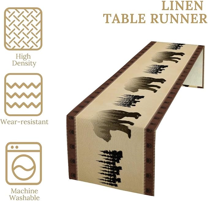 Vintage Bear Table Runner Forest Retro Rustic Cabin Farmhouse Table Runner for Party Dinner Bedroom Living Room Kitchen 13x36 Inch