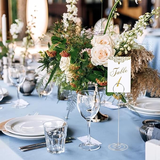 12Pcs Table Number Holder 8.66inch Tall Metal Iron Place Card Holder Lightweight Picture Holder Stand Portable Round Shape Photo Memo Note Holder for Office Wedding Party