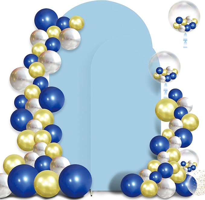 Set of 2 Arch Backdrop Cover Dusty Blue High Elastic Wrinkle-Resistant Arch Cover Spandex Fabric Thick Round Top Chiara Backdrop for Weddings Birthday Baby Shower Garden 6.6FT, 8FT