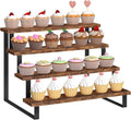 ELITEROO Cupcake Display Stand, 4 Tier Wooden Dessert Stand, Cookie Treat Stands for Dessert Table Set, Food Display Risers for Party Wedding Decor Birthday Graduation, Rustic Brown Straight