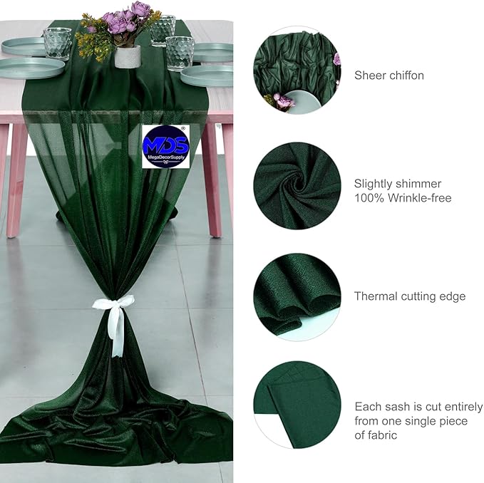 MDS Halloween Chiffon Table Runner - 1 Pack, 29 x 170 Inches, 14ft Each - Sheer Spooky Table Runners for Haunted House Parties, Trick-or-Treat Tables, Witchy Décor, Wedding & Events - Hunter Green
