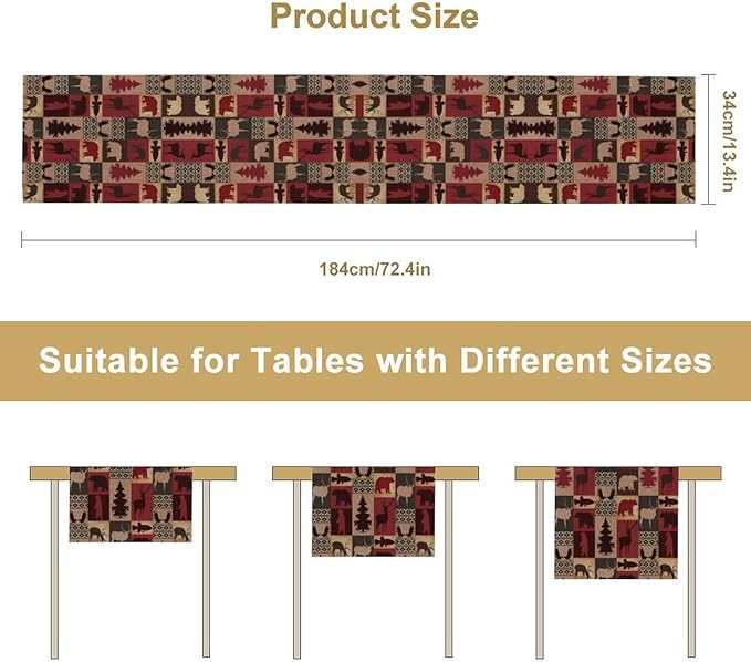 Retro Rustic Bear Table Runner, Wild Bear Cabin Pine Farmhouse Table Runner for Bedroom Kitchen Living Room Vintage Country Style Lodge 13x120 Inch