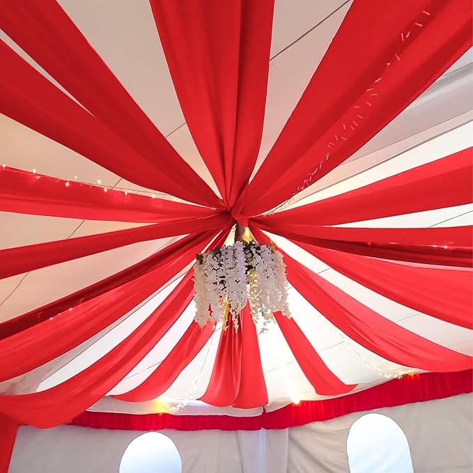 6 Panels Red Ceiling Drapes for Wedding 5ftx10ft Chiffon Fabric Arch Draping Curtains Sheer Drapery for Party Ceremony Birthday Baby Shower Reception Stage Swag Ceiling Decorations