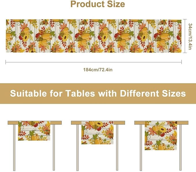 Autumn Table Runner,Seasonal Pumpkins Thanksgiving Kitchen Dining Table Decoration for Home Party Decor 13x60 Inch