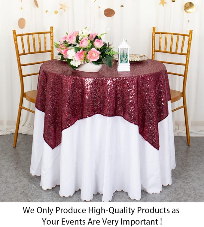 ShinyBeauty Sequin Tablecloth Burgundy Sequin Table Overlay Glitter Table Cover for Dinning Table Sequin Table Linen for Party Event Decoration Square Tablecloth 54x54 Maroon Birthday Tablecloth