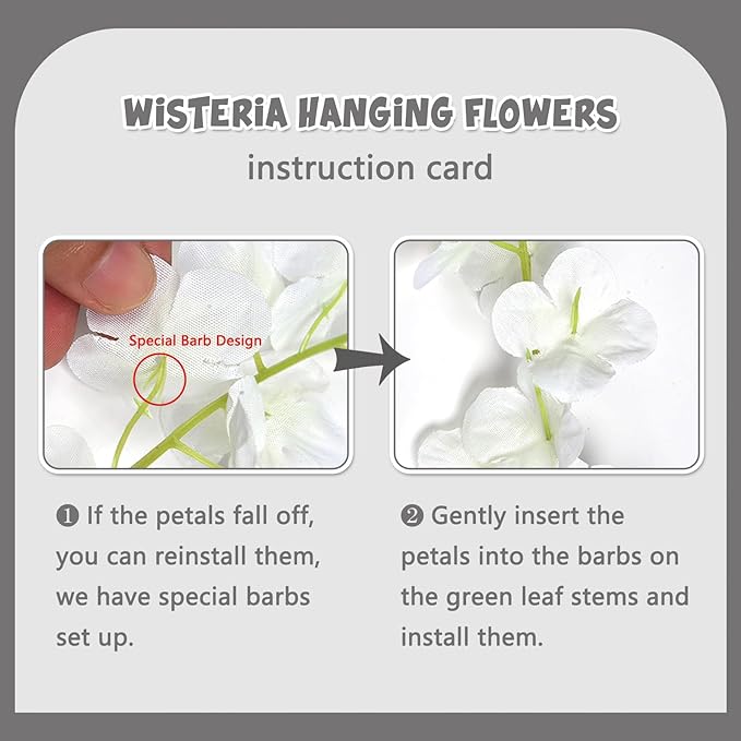 12 Pack White Wisteria Hanging Flowers Garland, 3.77 Feet Artificial Flower Vines, Fake Wisteria, Artificial Vines Hanging Garland for Backdrop Outdoor Yard Garden Decor