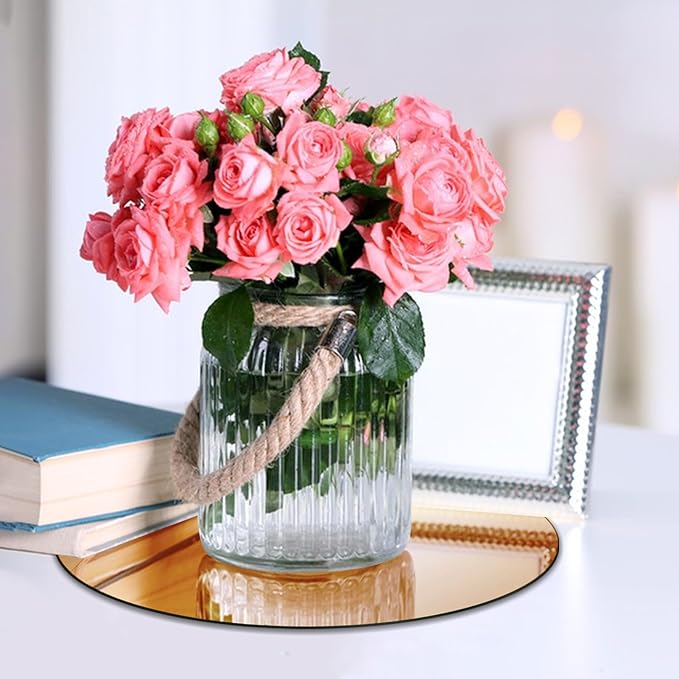 VASUHOME 12" Gold Mirror Centerpieces for Tables, Round Mirror Plates Set for Candle, Wedding, Party Decorations, Circle Mirror Trays with Smooth Edge and Cushioned Feet, 2mm Thick