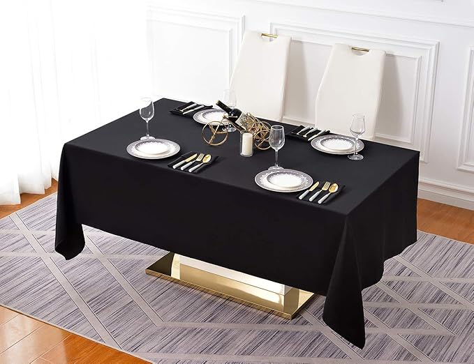 Surmente 2 Pack Black Tablecloth 60 x 102-inch Rectangular Polyester Table Cloth for Weddings, Banquets, or Restaurants
