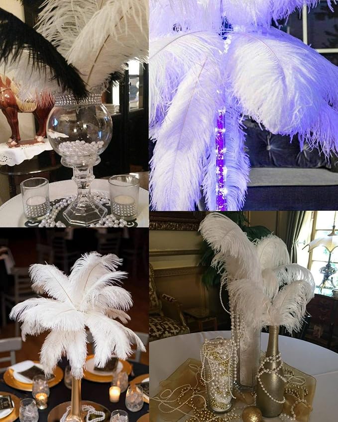 HAPPY FEATHER 16-18 inch Gray Ostrich Feathers Craft for Wedding Party Centerpieces Home Decoration DIY Craft Pack of 10
