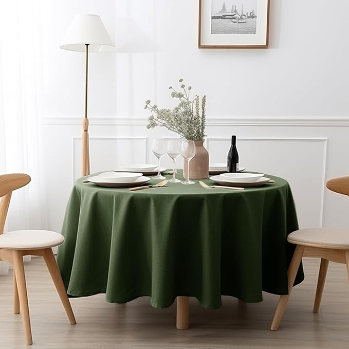 EVERLY 100% Pure Linen Round Tablecloths 80Inch Round Machine Washable Tablecloth for Thanksgiving,Decorative Halloween,Buffet Parties,Picnic,Events,Weddings and Restaurants-Olive Green