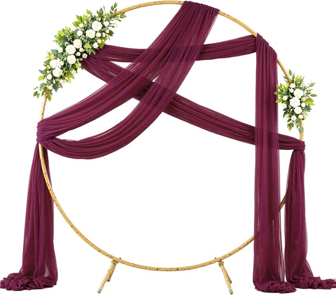 Wedding Arch Draping Fabric Backdrop 2 Panel 30" x 19Ft Burgundy Drapes Curtains for Wedding Reception Sheer Tulle Backdrop Curtain for Ceremony Birthday Party Baby Shower Arbor Ceiling Decorations