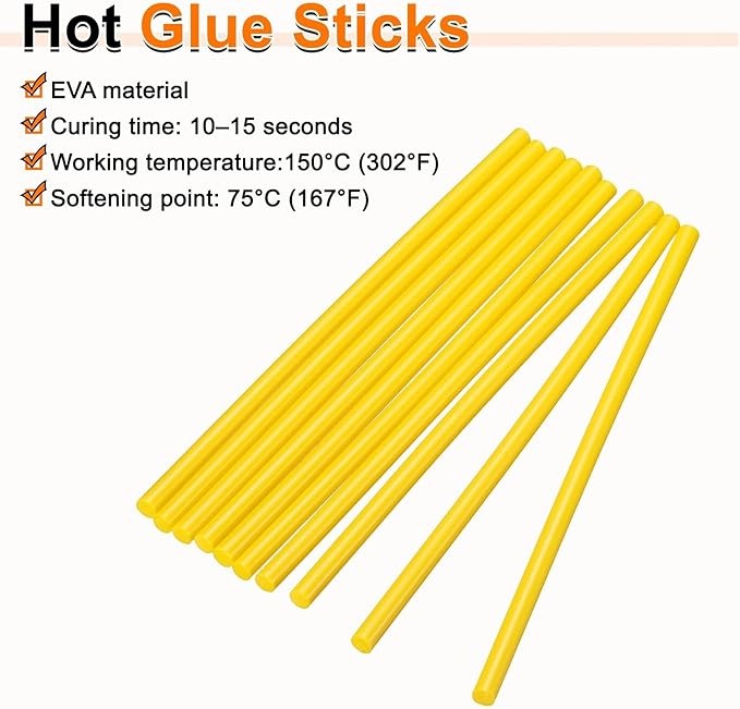 HARFINGTON 10pcs Hot Glue Sticks 0.28" Dia x 5.91" Long EVA Mini Hot Melt Adhesive Glue Stick for Hot Melt Gun Wood Plastic Glass Flowers Fabrics Foam, Yellow
