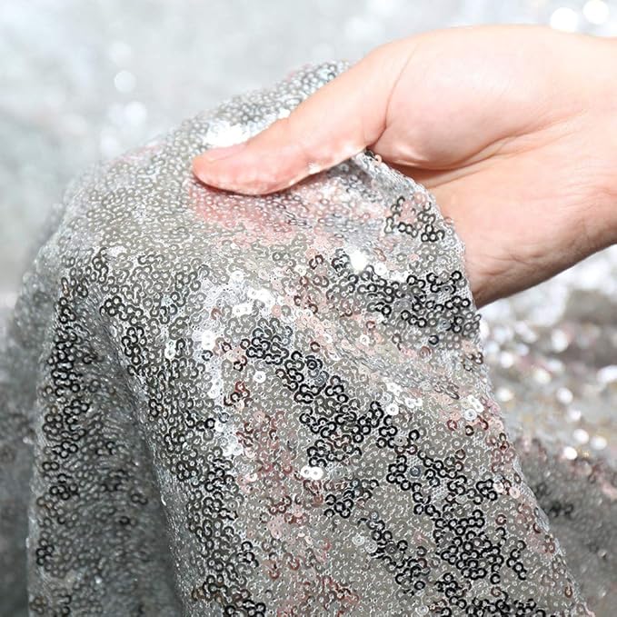 SquarePie Sequin Tablecloth 90 x 132 Inch Silver Sparkly Table Linen for Wedding Party