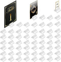 Table Number Place Card Playing Card Holders 60 Pack, Small Clear Acrylic Business Card Holder Stand for Display Paper Game Piece Picture Clip Price Board Photo Memo Menus Label Stand Party, 0.75in
