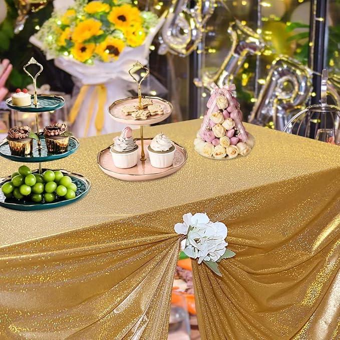 Fitable Gold Sequin Tablecloth for Parties 54x54 Inch - Sparkle Glitter Table Cloth Laser Square Overlay for Wedding Baby Shower Ceremony Birthday Holiday Banquet Decoration