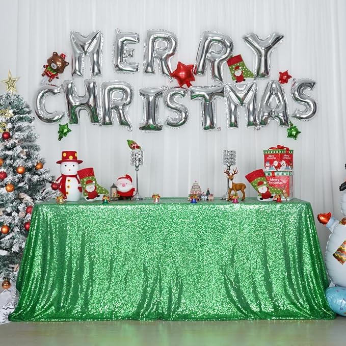 SquarePie Sequin Tablecloth 50 x 72 Inch Green Sparkly Table Cloth for Christmas Party Decoration