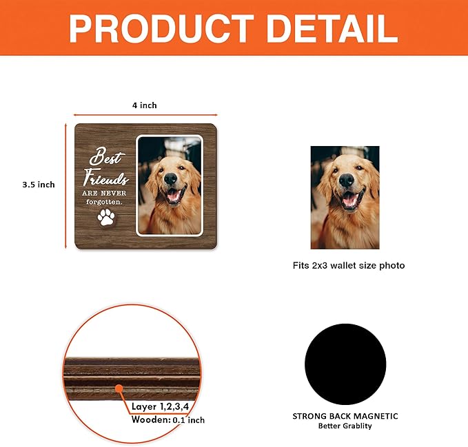 Magnetic Picture Frames - BEST FRIENDS ARE NEVER FORGOTTEN - Pet Memorial Gifts for Loss of Dog Cat - Sympathy Gift for Women Men - Dog Cat Bereavement Remembrance - Fridge Magnetic Frames