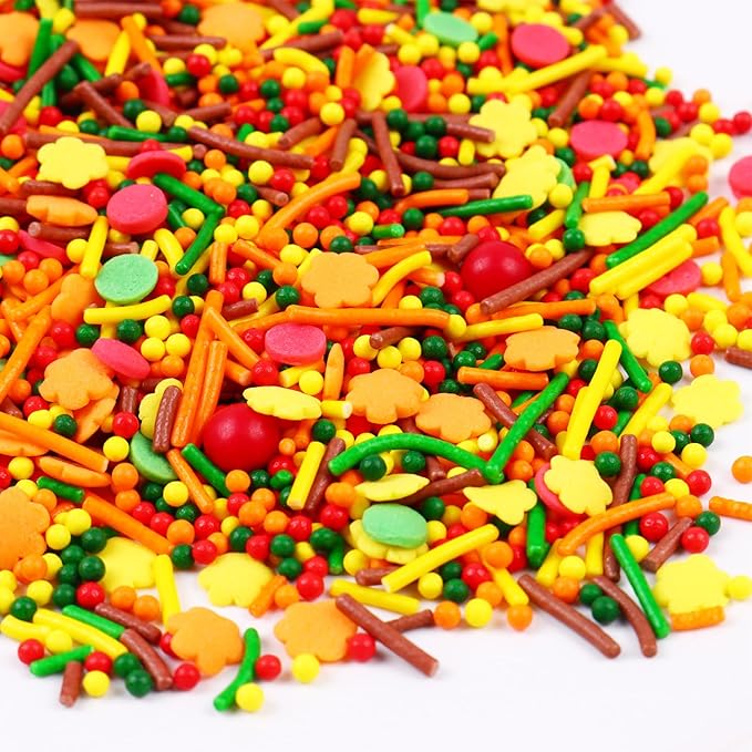 Thanksgiving Autumn Fall sprinkles for cake decorating 7 ounces, Cake Confetti Sprinkles, Cookie Cupcake Toppers Ice Cream Donut Jimmies Quins Decorations