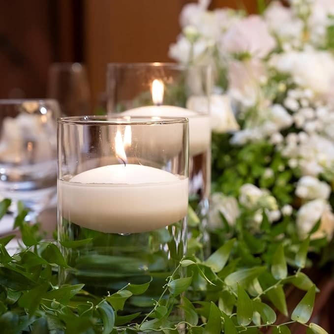 20 PCS White Floating Candles and 16 PCS Glass Vases for Centerpieces with 400 Fake Ice Acrylic Rocks Vase Filler Floating Candle Centerpieces for Tables Party Wedding Home Decoration