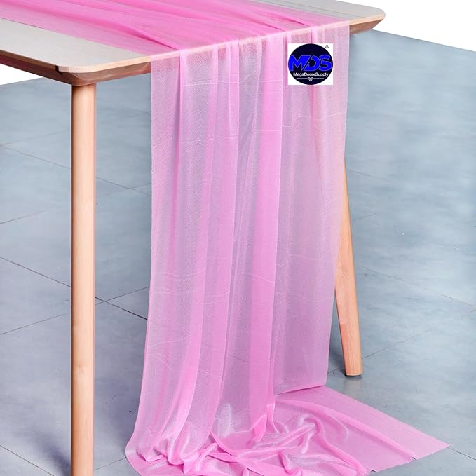 MDS Halloween Chiffon Table Runner - 10 Pack, 29 x 170 Inches, 14ft Each - Sheer Spooky Table Runners for Haunted House Parties, Trick-or-Treat Tables, Witchy Décor, Wedding & Events - Bubblegum Pink