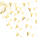 White and Gold Party Decorations Gold Beige White Fabric Triangle Pennant Banner Flag Bunting Garland for Graduation Wedding Birthday Bridal Shower Anniversary Engagement Baptism Party Supplies