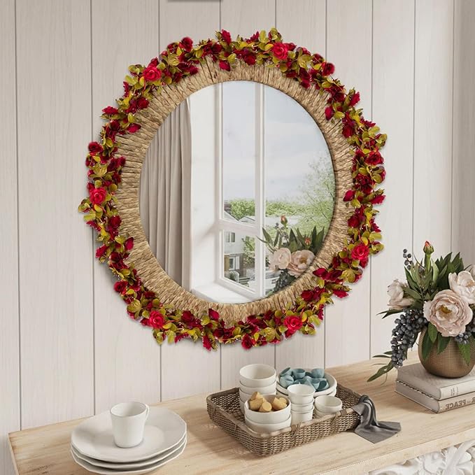 16Pcs 126Ft Burgundy Rose Garland, Fake Rose Hanging Flowers, Artificial Flower Vine, Hanging Floral Vine Garland for Wedding, Birthday Party, Wall Arch, Halloween, Christmas Garden Backdrop Decor