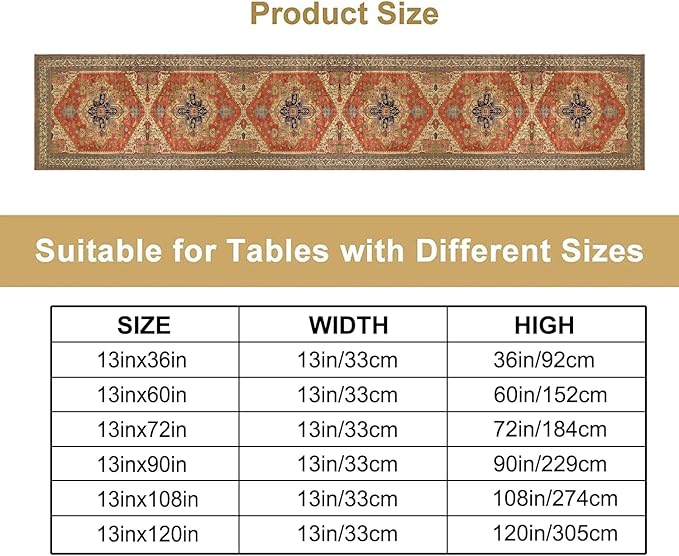 Vintage Boho Floral Table Runner, Rustic Country Farmhouse Orange Yellow Grey Retro Flower Pattern for Home Kitchen Table Decor Dining Coffee Room Party Decor 13x90in