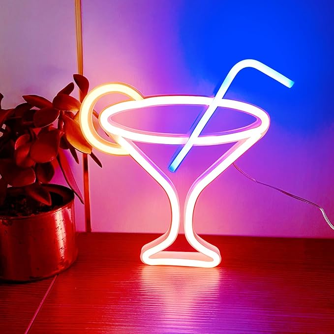 Led Cocktails Neon Sign,Wine Glass Neon Light Battery and USB Dual Powered Bar Neon Night Light Signs for Wall Decor,Cocktails Night Lamp for Bar, Club, Cocktail Bar, Restaurant, Shop