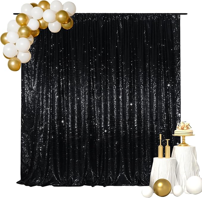 SquarePie Sequin Backdrop Less Transparent Background Sparkly Curtain for Wedding Halloween Party 6FT x 6FT Black
